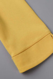 Yellow Casual Elegant Solid Patchwork Asymmetrical O Neck Irregular Dress Dresses