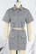 Grey Casual Solid Patchwork Buckle Turndown Collar Short Sleeve Two Pieces