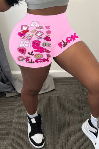 Pink Casual Street Print Patchwork High Waist Pencil Positioning Print Bottoms