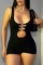 Black Sexy Casual Solid Hollowed Out Backless U Neck Skinny Romper