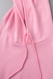 Pink Casual Solid Patchwork Backless Hooded Collar Dresses