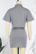 Grey Casual Solid Patchwork Buckle Turndown Collar Short Sleeve Two Pieces