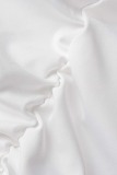 White Sexy Solid Fold V Neck Sleeveless Dress Dresses