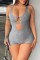 Grey Sexy Casual Solid Hollowed Out Backless U Neck Skinny Romper