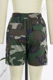 Camouflage Street Print Camouflage Print Patchwork High Waist Straight Full Print Bottoms