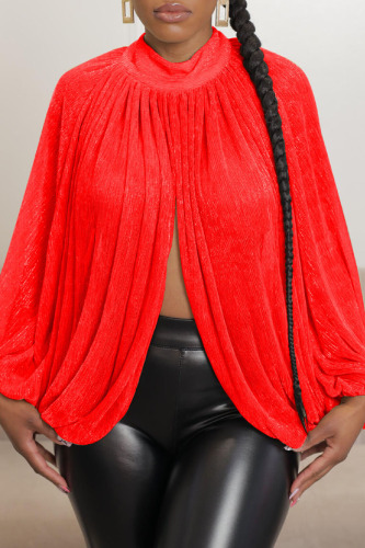 Red Sexy Solid Patchwork Asymmetrical Half A Turtleneck Tops