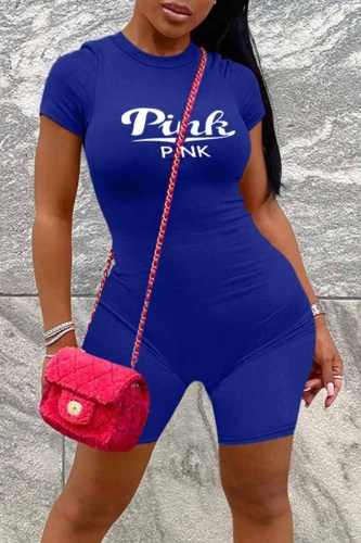 Blue Street Print Letter O Neck Rompers