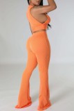Orange Casual Solid Basic O Neck Sleeveless Two Pieces