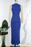 Blue Sexy Casual Solid Slit Half A Turtleneck Long Dress Dresses