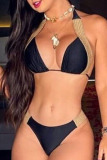 Black Gold Sexy Solid Bandage Patchwork Swimwears