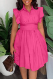 Pink Casual Sweet Solid Patchwork Fold Turndown Collar A Line Dresses