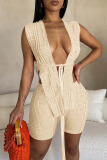 Orange Sexy Solid Bandage Patchwork Asymmetrical Cardigan Collar Sleeveless Two Pieces