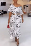 Black Casual Street Print Patchwork Without Belt Oblique Collar Straight Dresses(Without Belt)