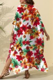 Multicolor Casual Print Slit V Neck Beach Dress Plus Size Dresses