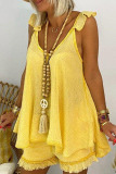 Yellow Casual Solid Patchwork V Neck Two Pieces