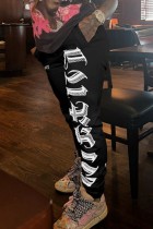 Black Casual Letter Print Basic Regular High Waist Conventional Positioning Print Trousers
