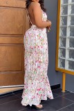 Multicolor Floral Print Sleeveless Backless Casual Vacation Cami Pleated Maxi Dress