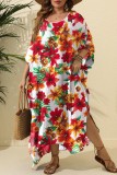 Multicolor Casual Print Slit V Neck Beach Dress Plus Size Dresses