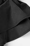Black Casual Solid Patchwork O Neck Short Sleeve Dress (Without Belt)