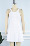 White Casual Solid Basic O Neck Sling Dress Dresses