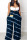 Deep Blue Casual Print Patchwork Spaghetti Strap Straight Jumpsuits
