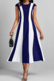 Royal Blue Casual Striped Print Patchwork O Neck A Line Dresses