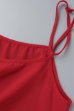 Red Sexy Casual Solid Backless Spaghetti Strap Sleeveless Two Pieces