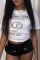 White Casual Print Letter O Neck T-Shirts