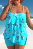 Light Blue Sexy Print Patchwork Backless Swimwears (With Paddings)