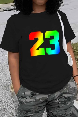 Black Casual Print Patchwork O Neck T-Shirts