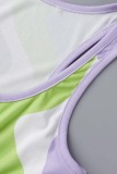 Purple Casual Print Vests Pants U Neck Sleeveless Two Pieces