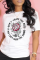 White Daily Vintage Print Patchwork Letter O Neck T-Shirts