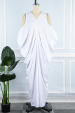 White Casual Solid Patchwork Asymmetrical V Neck Irregular Dress Dresses