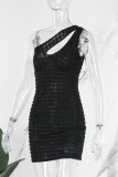 Black Sexy Solid Hollowed Out Oblique Collar Sleeveless Dress Dresses
