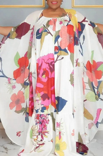 Red Casual Print Patchwork Cardigan Collar Plus Size Overcoat