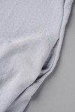 Grey Casual Solid Patchwork V Neck Regular Jumpsuits