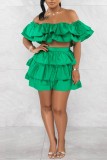 Green Sexy Casual Solid Patchwork Backless Off the Shoulder Short Sleeve Two Pieces