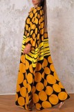 Yellow Casual Print Patchwork O Neck Long Dress Dresses