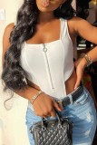 White Sexy Casual Solid Patchwork U Neck Tops