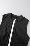 Black Casual Solid Patchwork Contrast Zipper Collar Sleeveless Two Pieces