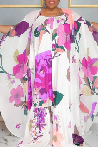 Rose Red Casual Print Patchwork Cardigan Collar Plus Size Overcoat