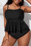 Black Sexy Solid Backless Spaghetti Strap Plus Size Swimwear