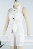 White Casual Solid Patchwork Turndown Collar Sleeveless Two Pieces