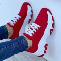 Red Casual Daily Patchwork Contrast Round Comfortable Sport Shoes