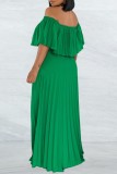 Green Casual Solid Patchwork Off the Shoulder Long Dress Dresses