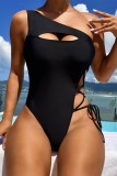 Deep Coffee Sexy Solid Bandage Hollowed Out Backless Swimwears (With Paddings)