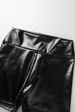 Black Sexy Solid Patchwork High Waist Pencil Solid Color Bottoms