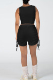 Black Casual Solid Bandage Patchwork U Neck Sleeveless Two Pieces