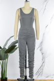 Dark Gray Casual Solid Fold Pants U Neck Sleeveless Two Pieces