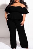 Blue Sexy Casual Solid Backless Off the Shoulder Plus Size Jumpsuits